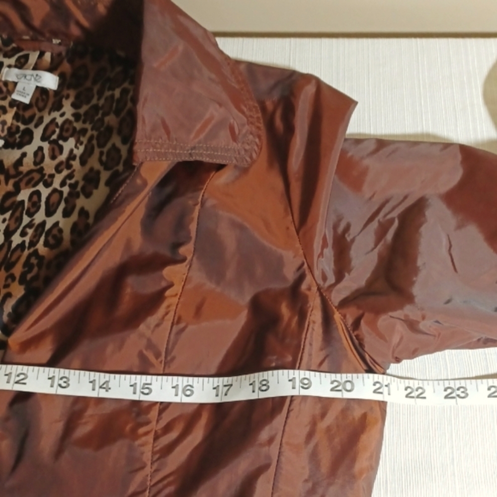 Sz L Bronze Belted Rain/Trench Coat by Cache - Picture 6 of 7